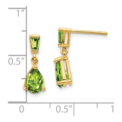 14K Yellow Gold Peridot Pear Baguette Dangle Earrings – view 4