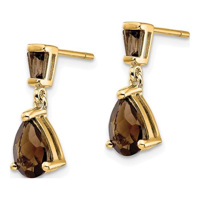14K Yellow Gold Smoky Quartz Pear Baguette Dangle Earrings – view 3