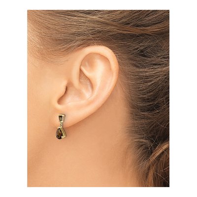 14K Yellow Gold Smoky Quartz Pear Baguette Dangle Earrings – view 4