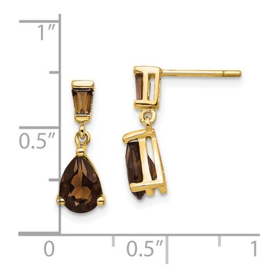 14K Yellow Gold Smoky Quartz Pear Baguette Dangle Earrings – view 5