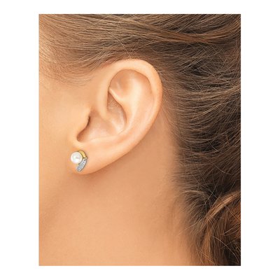 14K Yellow Gold 5.5mm Round Freshwater Cultured Pearl & Diamond Stud Earrings – view 3
