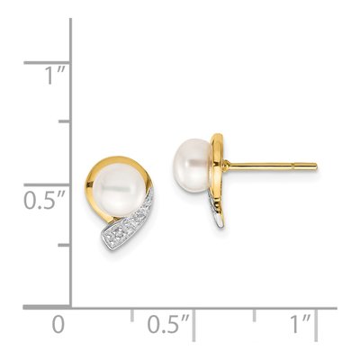 14K Yellow Gold 5.5mm Round Freshwater Cultured Pearl & Diamond Stud Earrings – view 4