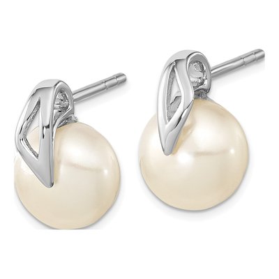 14K White Gold Freshwater Cultured Pearl Button Stud Earrings – view 2