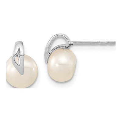 14K White Gold Freshwater Cultured Pearl Button Stud Earrings