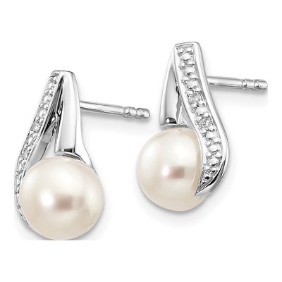 14K White Gold Freshwater Cultured Pearl & Diamond Dangle Earrings – view 2