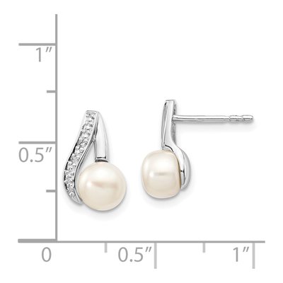 14K White Gold Freshwater Cultured Pearl & Diamond Dangle Earrings – view 4