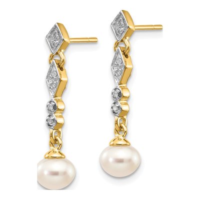 14K Yellow Gold Freshwater Cultured Pearl & Diamond Dangle Earrings – view 2