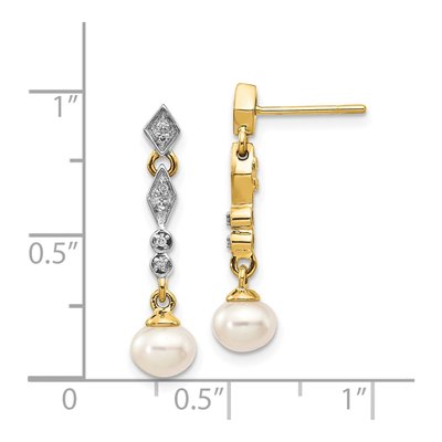 14K Yellow Gold Freshwater Cultured Pearl & Diamond Dangle Earrings – view 4