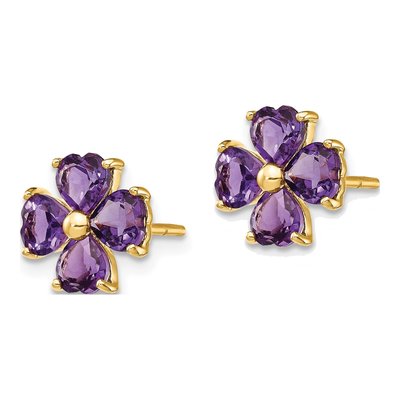 14K Yellow Gold Amethyst Heart Flower Stud Earrings – view 2