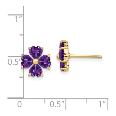14K Yellow Gold Amethyst Heart Flower Stud Earrings – view 4
