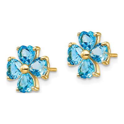 14K Yellow Gold Swiss Blue Topaz Heart Flower Stud Earrings – view 2