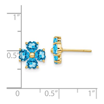14K Yellow Gold Swiss Blue Topaz Heart Flower Stud Earrings – view 4