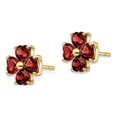 14K Yellow Gold Garnet Heart Flower Stud Earrings – view 2