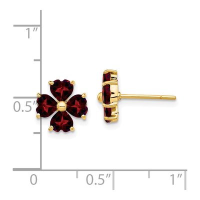 14K Yellow Gold Garnet Heart Flower Stud Earrings – view 4