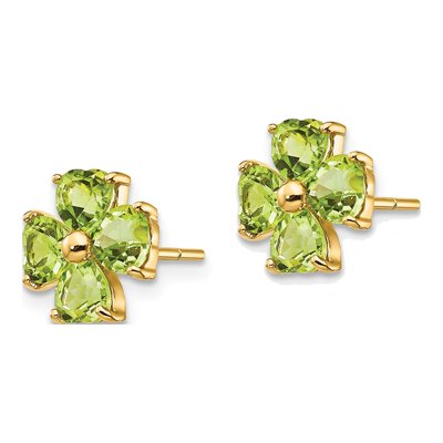 14K Yellow Gold Heart Peridot Flower Stud Earrings – view 2