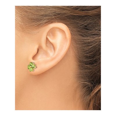 14K Yellow Gold Heart Peridot Flower Stud Earrings – view 3
