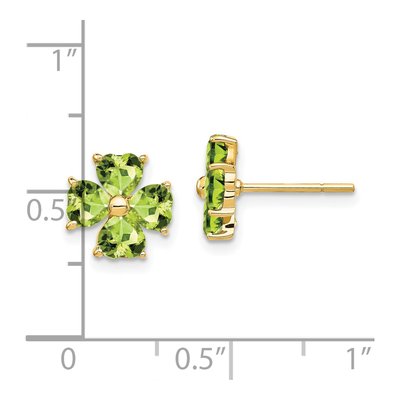 14K Yellow Gold Heart Peridot Flower Stud Earrings – view 4