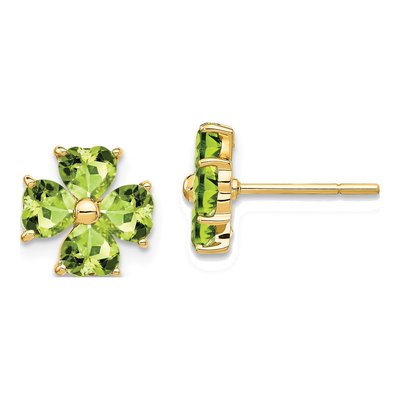 14K Yellow Gold Heart Peridot Flower Stud Earrings