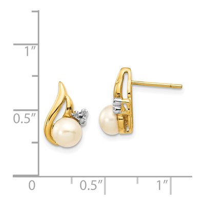 14K Yellow Gold Round Freshwater Cultured Pearl & Diamond Button Stud Earrings – view 4