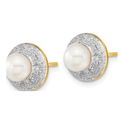14K Yellow Gold 1/20 ct tw Round Freshwater Cultured Pearl & Diamond Button Stud Earrings – view 2