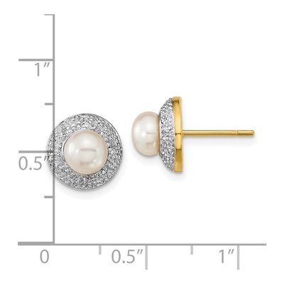 14K Yellow Gold 1/20 ct tw Round Freshwater Cultured Pearl & Diamond Button Stud Earrings – view 4