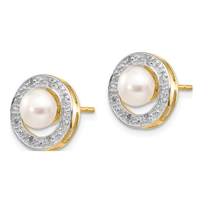 14K Yellow Gold 1/20 ct tw Round Freshwater Cultured Pearl & Diamond Button Stud Earrings – view 2