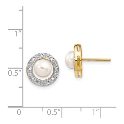 14K Yellow Gold 1/20 ct tw Round Freshwater Cultured Pearl & Diamond Button Stud Earrings – view 4