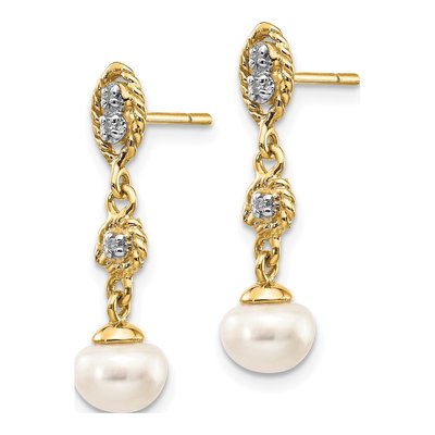 14K Yellow Gold Freshwater Cultured Pearl & Diamond Dangle Earrings – view 2