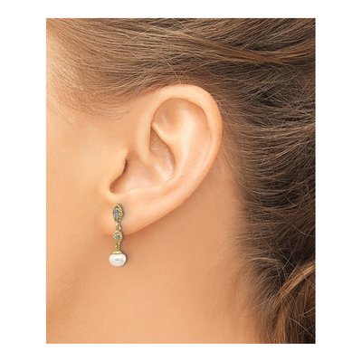 14K Yellow Gold Freshwater Cultured Pearl & Diamond Dangle Earrings – view 3