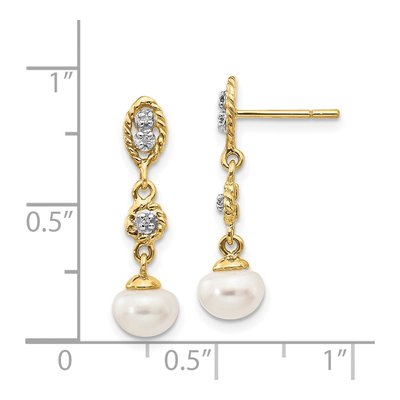 14K Yellow Gold Freshwater Cultured Pearl & Diamond Dangle Earrings – view 4