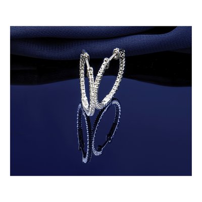 14K White Gold 5/8ct Diamond In/Out Hoop Earrings – view 4