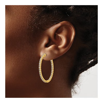 14K Yellow Gold 2 ct tw 35mm Diamond Inside-Out Hoop Earrings – view 3