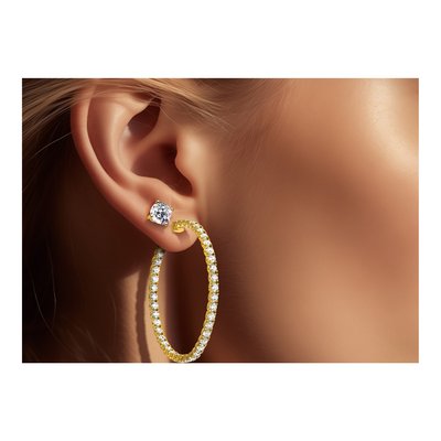14K Yellow Gold 7 1/4 ct tw 49mm Lab-Grown Diamond Hoop Earrings – view 3