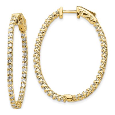 14K Yellow Gold Diamond In & Out Hoop Earrings