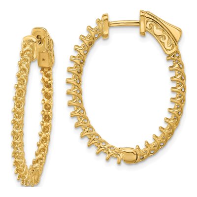 14K Yellow Gold Oval Inside-Out Diamond Hoop Earring Mounting