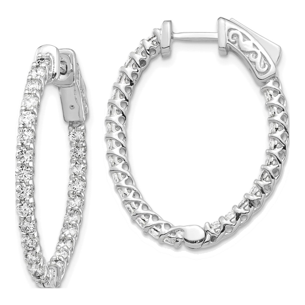 14K White Gold Oval Inside-Out Hoop Earring Mounting