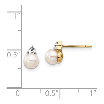 14K Yellow Gold Freshwater Cultured Pearl & Diamond Round Stud Earrings – view 4