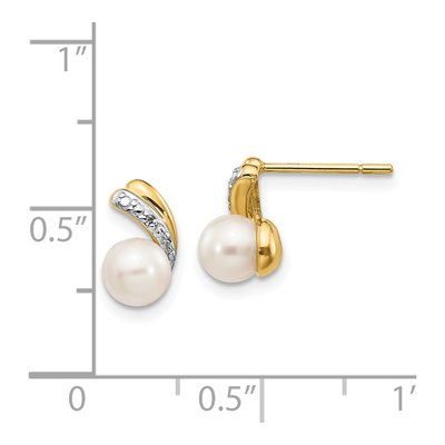 14K Yellow Gold Freshwater Cultured Pearl & Diamond Round Stud Earrings – view 4