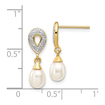 14K Yellow Gold Freshwater Cultured Pearl & Diamond Teardrop Dangle Earrings – view 4