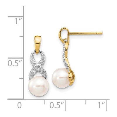 14K Yellow Gold Freshwater Cultured Pearl & Diamond Ribbon Dangle Earrings – view 4
