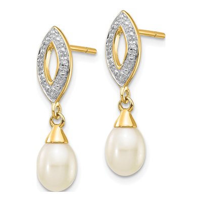 14K Yellow Gold Freshwater Cultured Pearl & Diamond Dangle Earrings – view 2