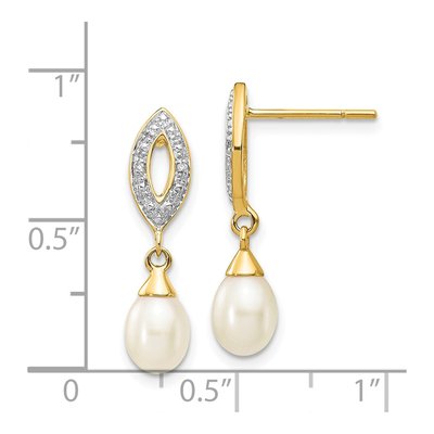 14K Yellow Gold Freshwater Cultured Pearl & Diamond Dangle Earrings – view 4