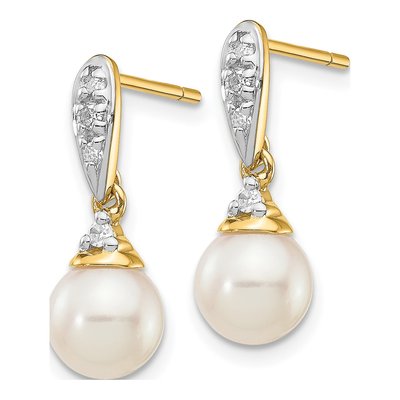 14K Yellow Gold 1/15 ct tw Freshwater Cultured Pearl & Diamond Dangle Earrings – view 2