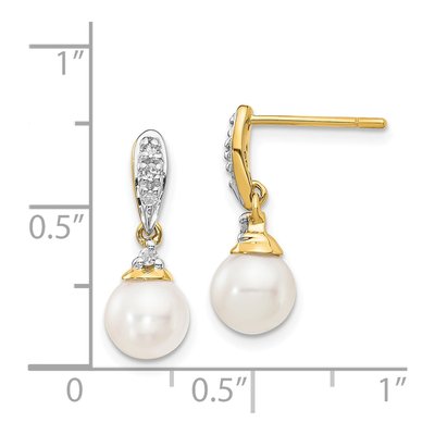 14K Yellow Gold 1/15 ct tw Freshwater Cultured Pearl & Diamond Dangle Earrings – view 4
