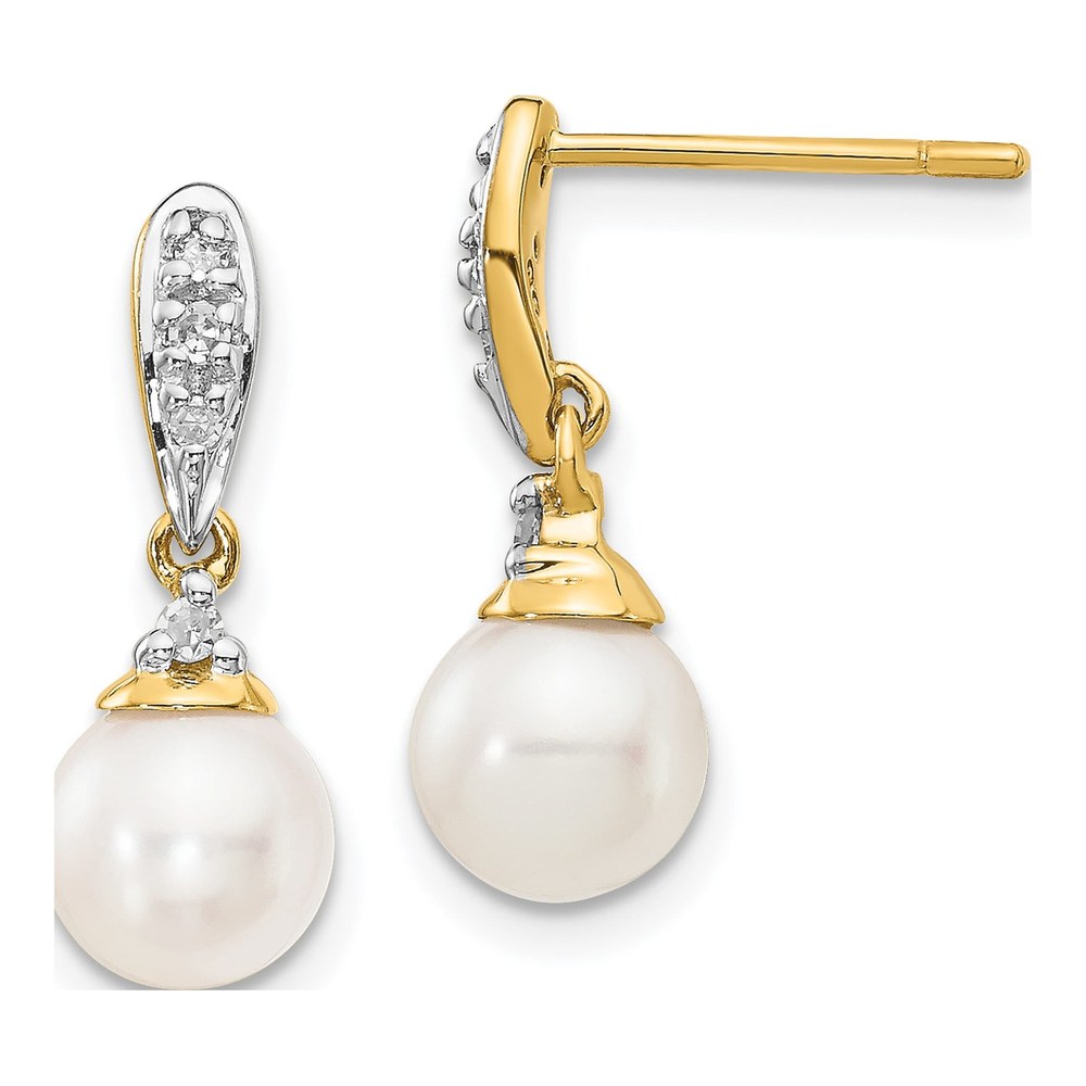 14K Yellow Gold 1/15 ct tw Freshwater Cultured Pearl & Diamond Dangle Earrings