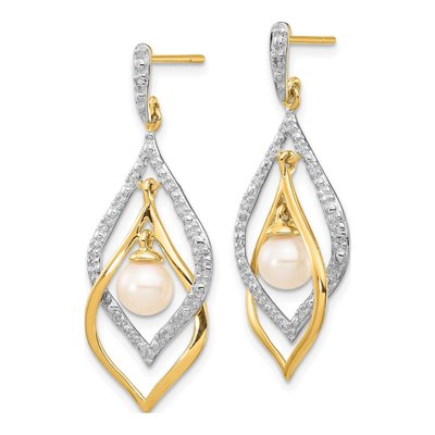 14K Yellow Gold Freshwater Cultured Pearl & Diamond Dangle Earrings – view 2