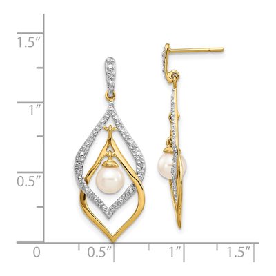 14K Yellow Gold Freshwater Cultured Pearl & Diamond Dangle Earrings – view 4