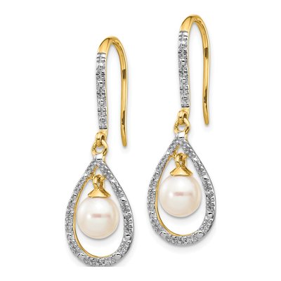 14K Yellow Gold Freshwater Cultured Pearl & Diamond Dangle Earrings – view 2