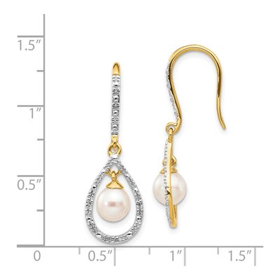 14K Yellow Gold Freshwater Cultured Pearl & Diamond Dangle Earrings – view 4