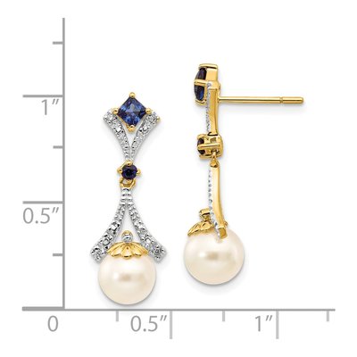 14K Yellow Gold Freshwater Cultured Pearl & Lab-Created Sapphire Dangle Earrings – view 4